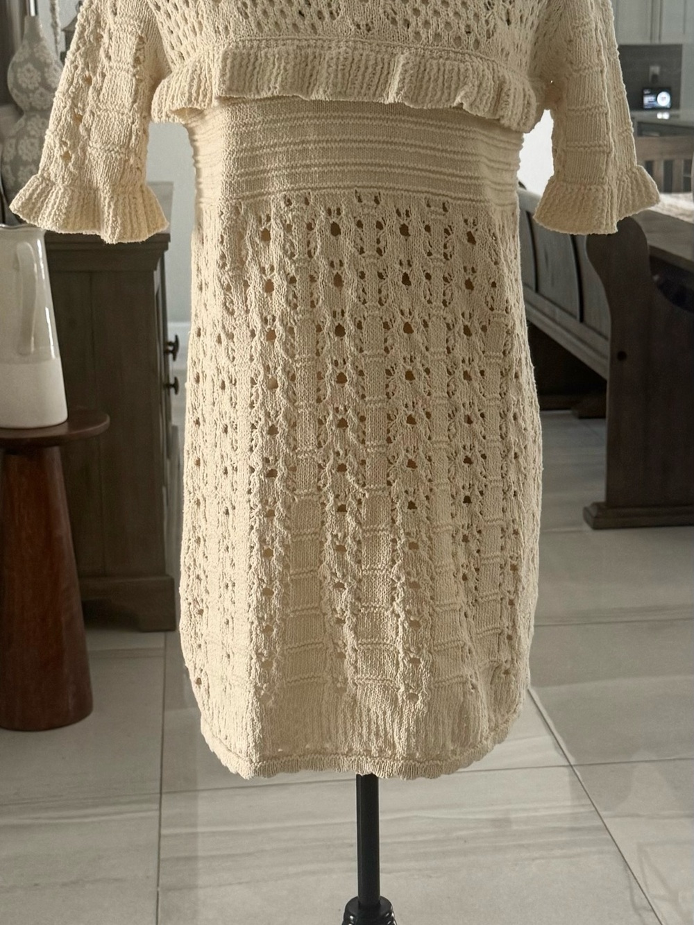 Zara Cream Knit Crochet Dress